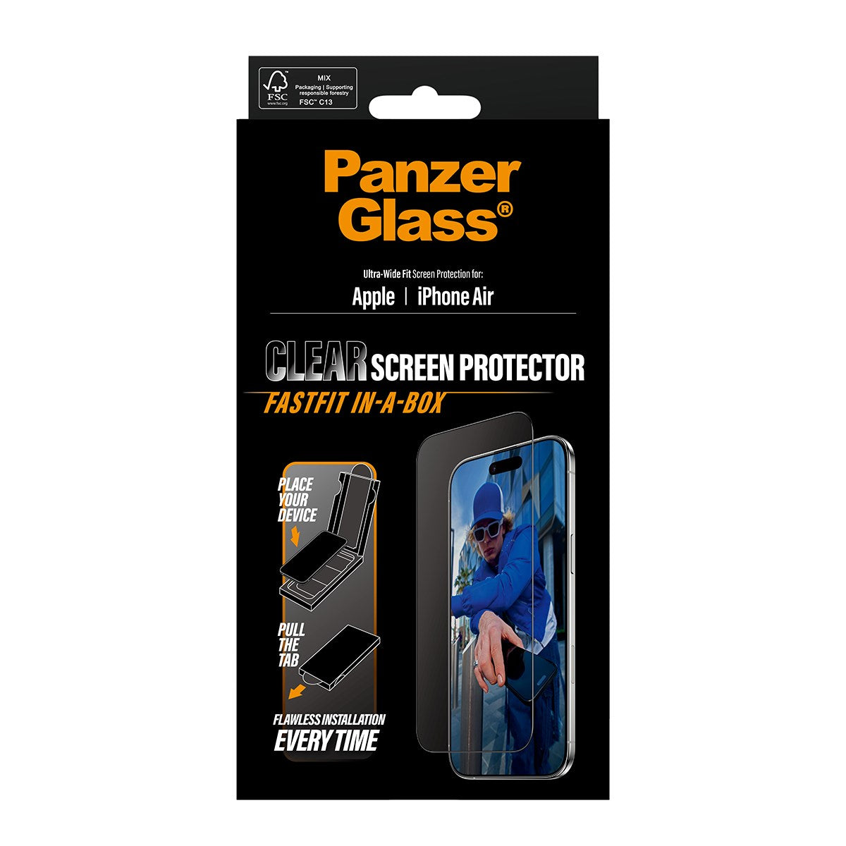 PanzerGlass® Screen Protector w. Black Frame iPhone Air | Ultra-Wide Fit w. FASTFIT IN-A-BOX